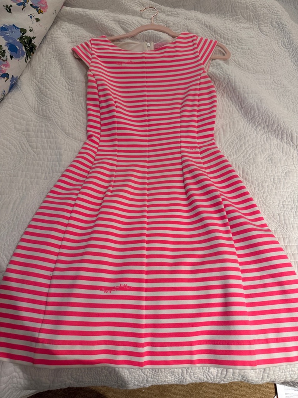 Lilly Pulitzer Pink and White Striped Fit-and-Flare Dress